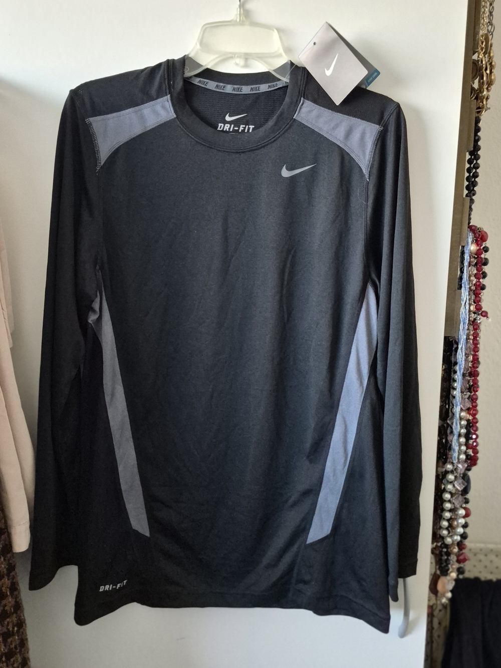 Nike Dri-FIT Long Sleeve Running Shirt - Black with Gray Panels Sz S & M